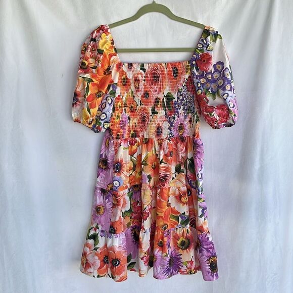 Express Spring Meadow Tiered Puff Sleeve Square Neck Dress M - Picture 7 of 8